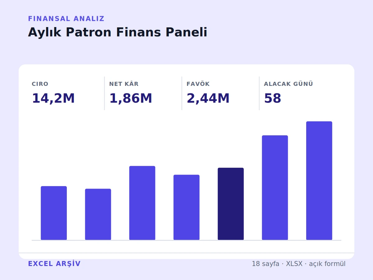 Aylık Patron Finans Paneli gerçek Excel karar ekranı